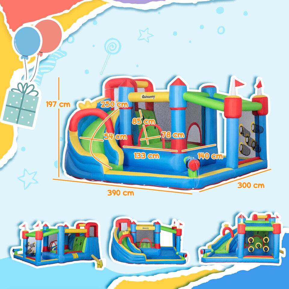 image 1 of Outsunny Kids Inflatable Bouncy Castle 6 in 1 Water Slide Water Gun