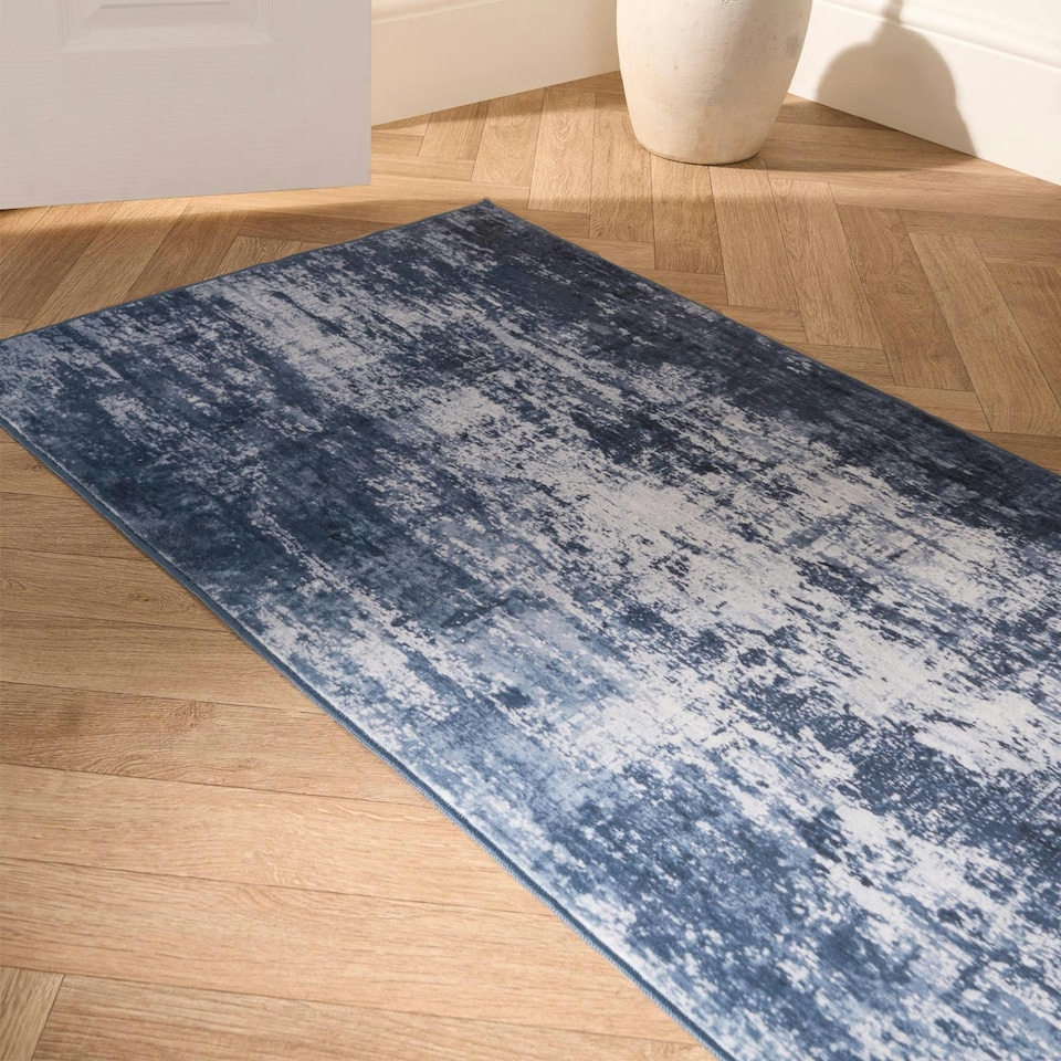 image 1 of OHS Abstract Print Washable Indoor Carpet Floor Rug Runner, 66x200cm - Navy Blue Blue | Navy Blue | 66x200cm