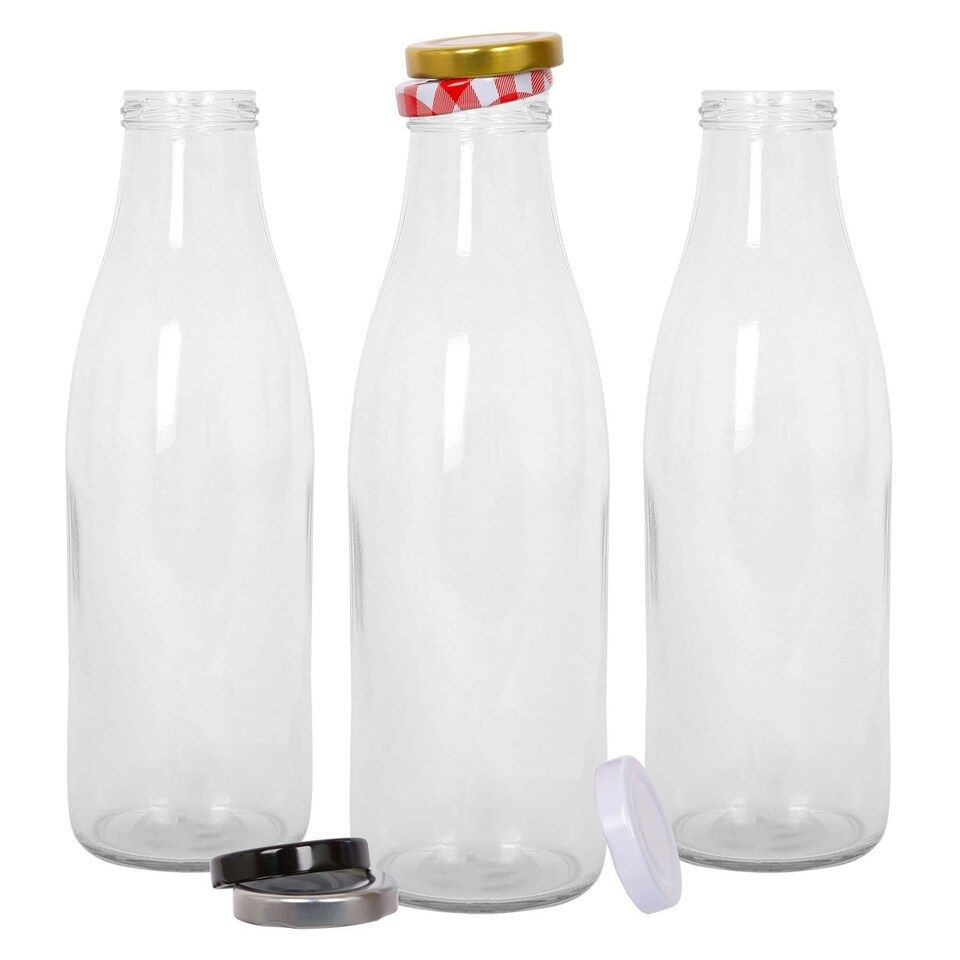 image 1 of Argon Tableware Glass Water Bottles with Metal Lids - 960ml - Pack of 3 Clear | One Size