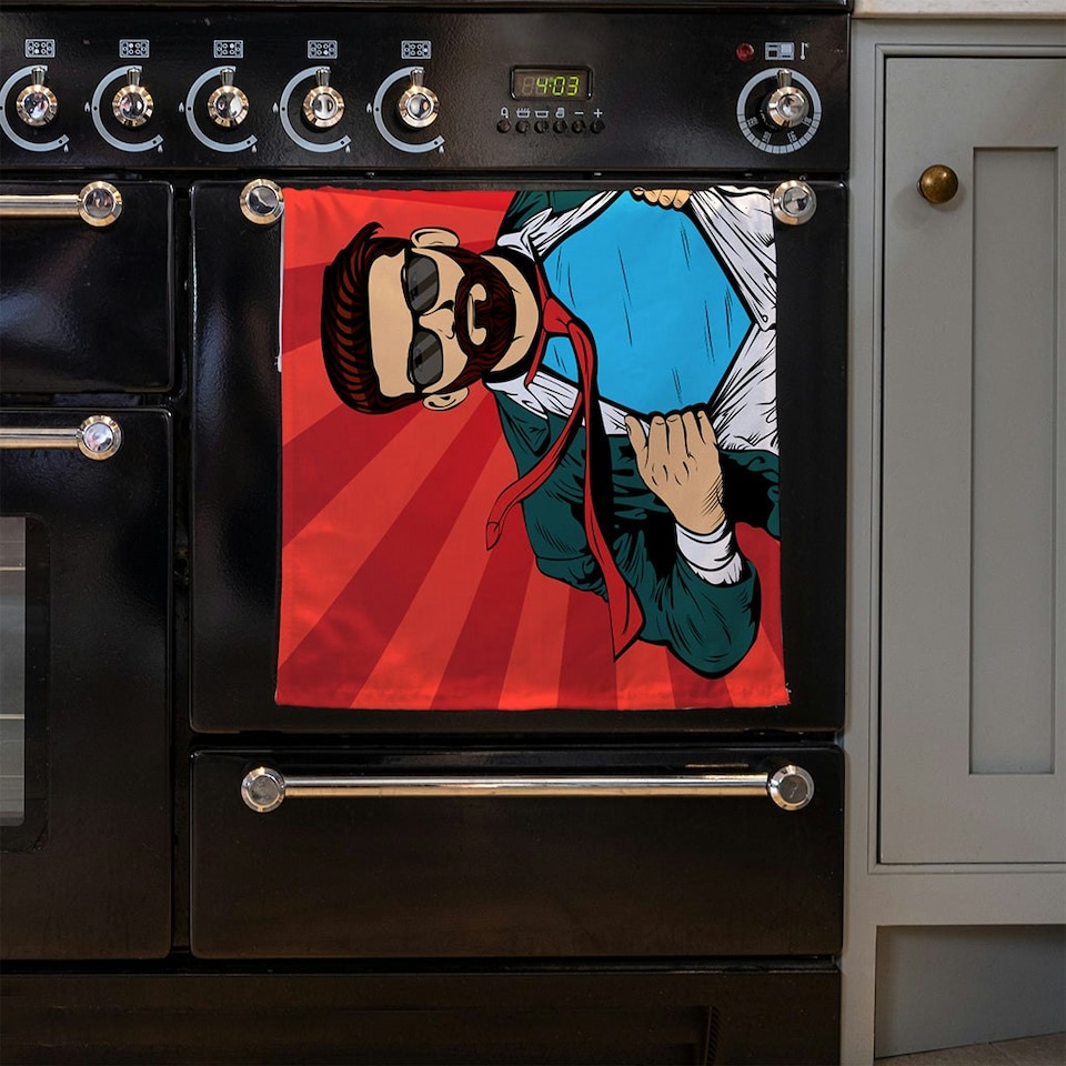 image 1 of Strong Businessman in glasses in comic style. Success concept (Kitchen Towel)