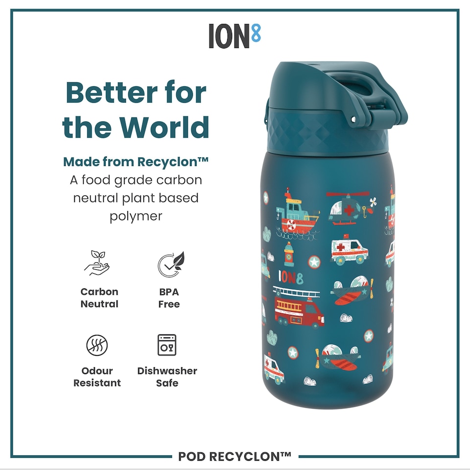 image 1 of Leak Proof Kids Water Bottle, BPA Free, 350ml (12oz) | Blue | Rescue | One Size