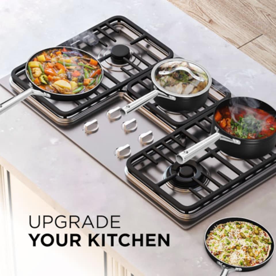 image 1 of DMD 5-Piece Frying Pan (20cm & 24cm) & Sauce Pan Set (16/18/20cm) Stainless Steel Handles | Black | 5-Piece