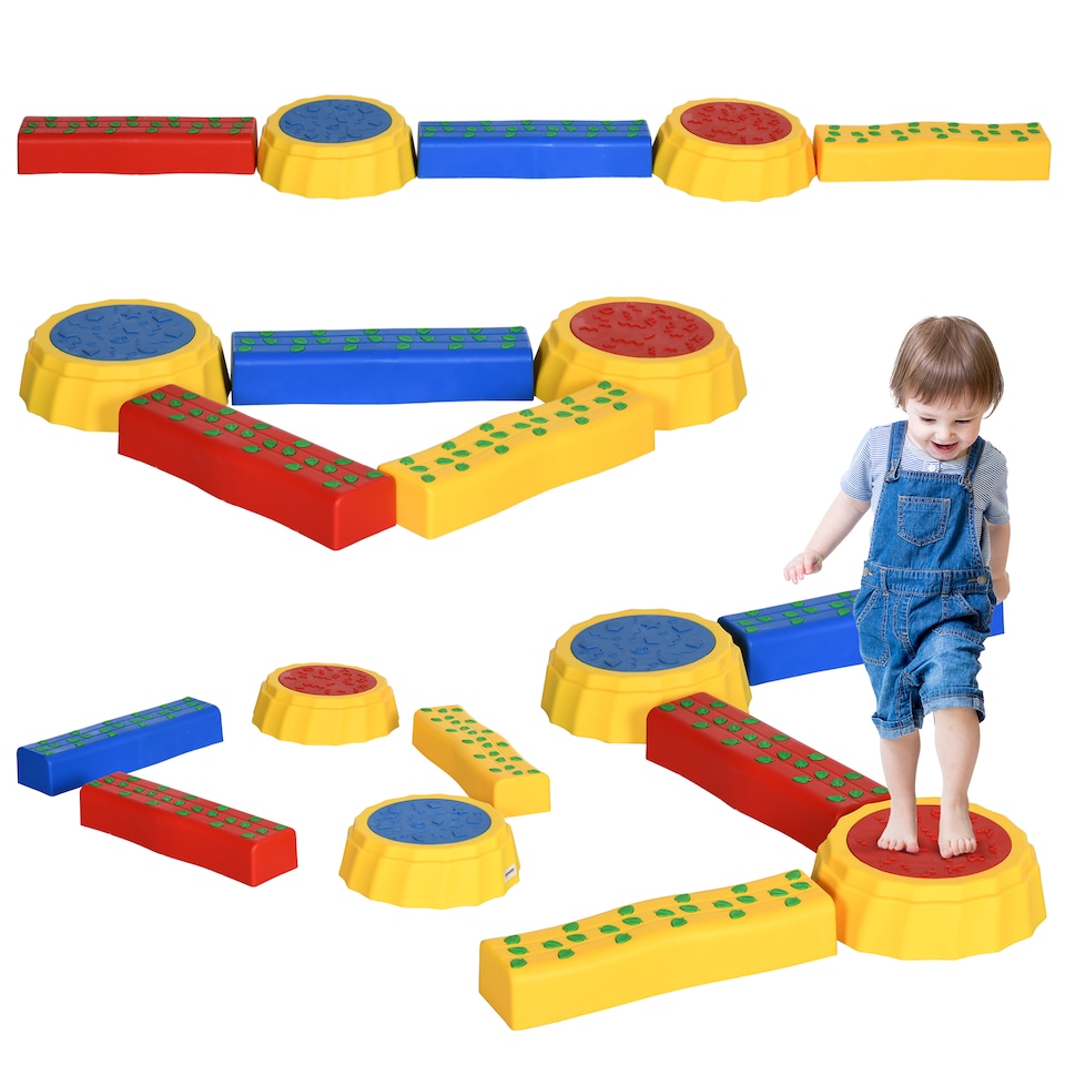image 1 of Outsunny 5 PCS Kids Stepping Stones Balance Beam w Non-Slip Surface and Bottom