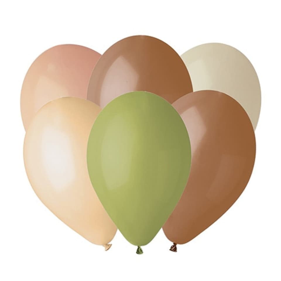 Natural Tones Brown, Olive Green, Misty Rose, Latte Cream & Blush Nude Assorted Latex Balloons 23cm / 9 in - Pack of 20