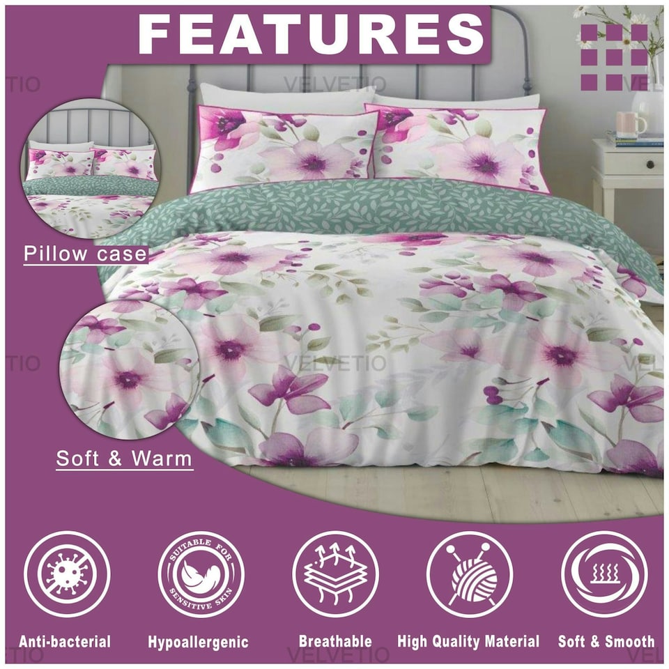 image 1 of VELVETIO Daphne Complete Duvet Cover Set with Fitted Sheet Cosy Quilt Coverlet Multi | King