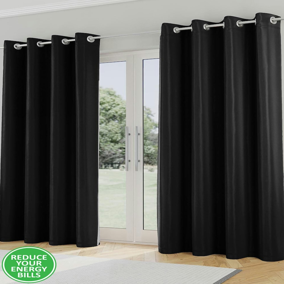 image 1 of Supersoft Black Curtains 66 x 90 inch (168 x 229 cm) Room Darkening Eyelet Thermal Noise Reducing Curtains for Bedroom and Living Room