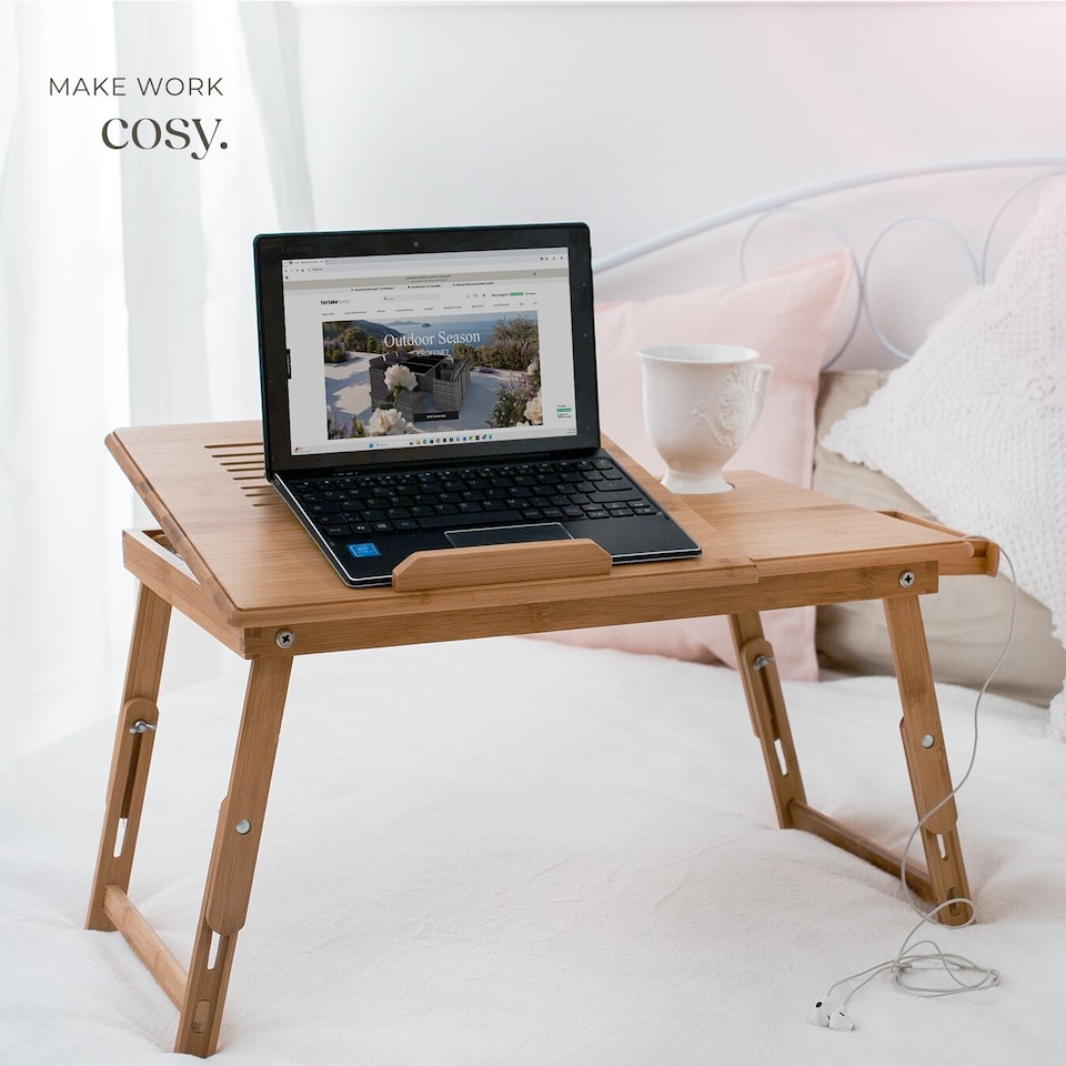 image 1 of Laptop Stand - 4 angles of inclination, with drawer, storage space, USB dual fan, 55 x 35 x 26 cm