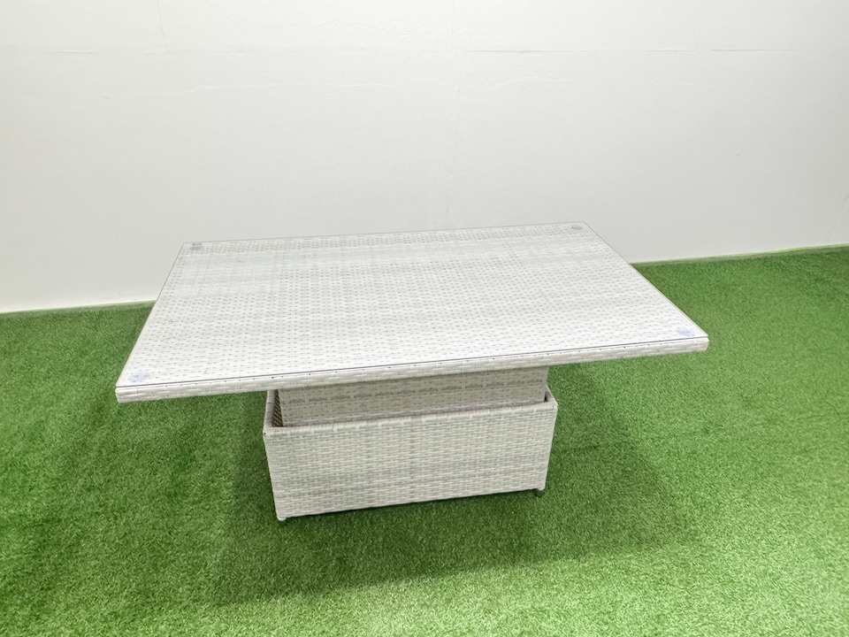 image 1 of Fimous 9 Seat Rattan Garden Furniture Corner Sofa Set Outdoor Adjustable Lifting Dining or Coffee Table Set with Big Footstool Light Grey