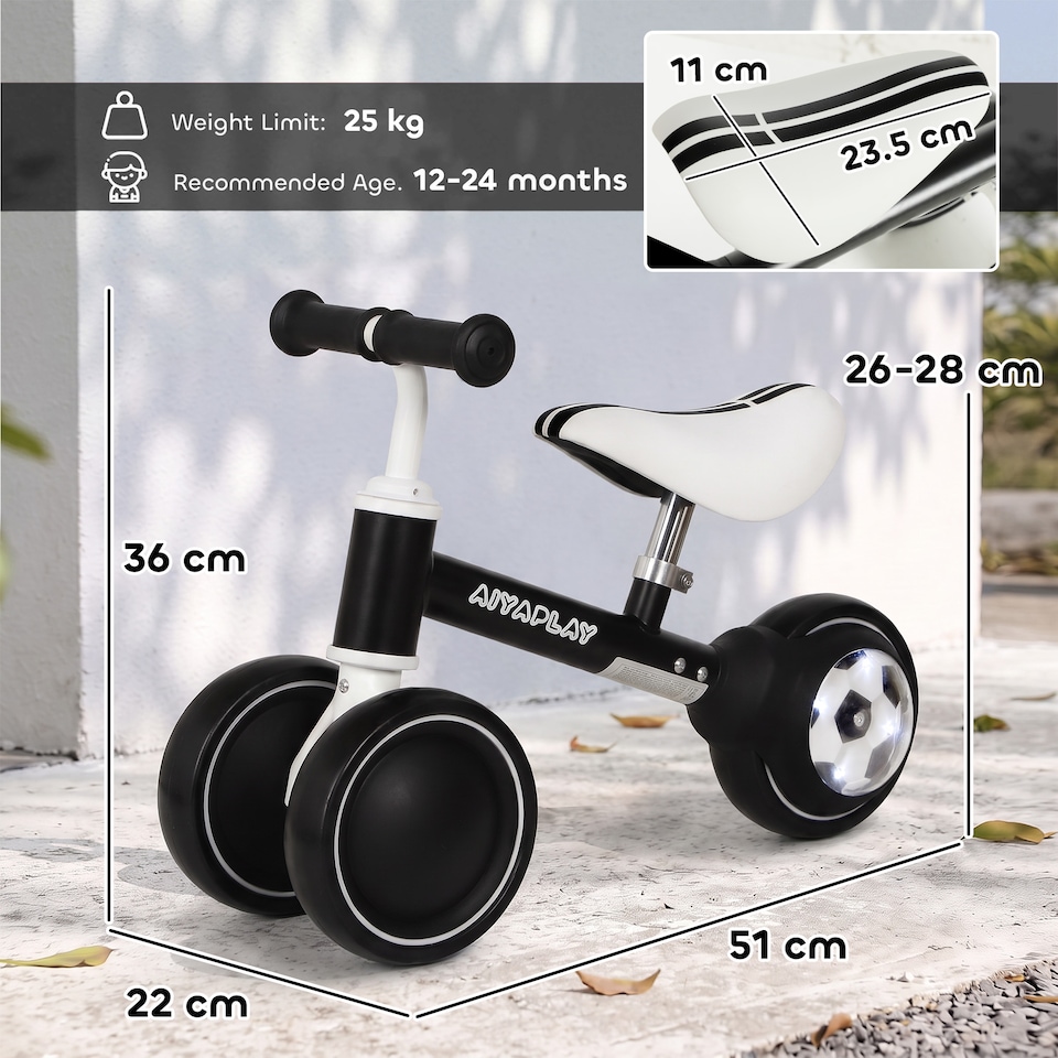 image 1 of AIYAPLAY Balance Bike with 135° Steering Limit for Toddlers 1-2 Y, Black