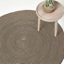 Homescapes Linen and Black Handmade Woven Spiral Braided Rug - 120 cm Round