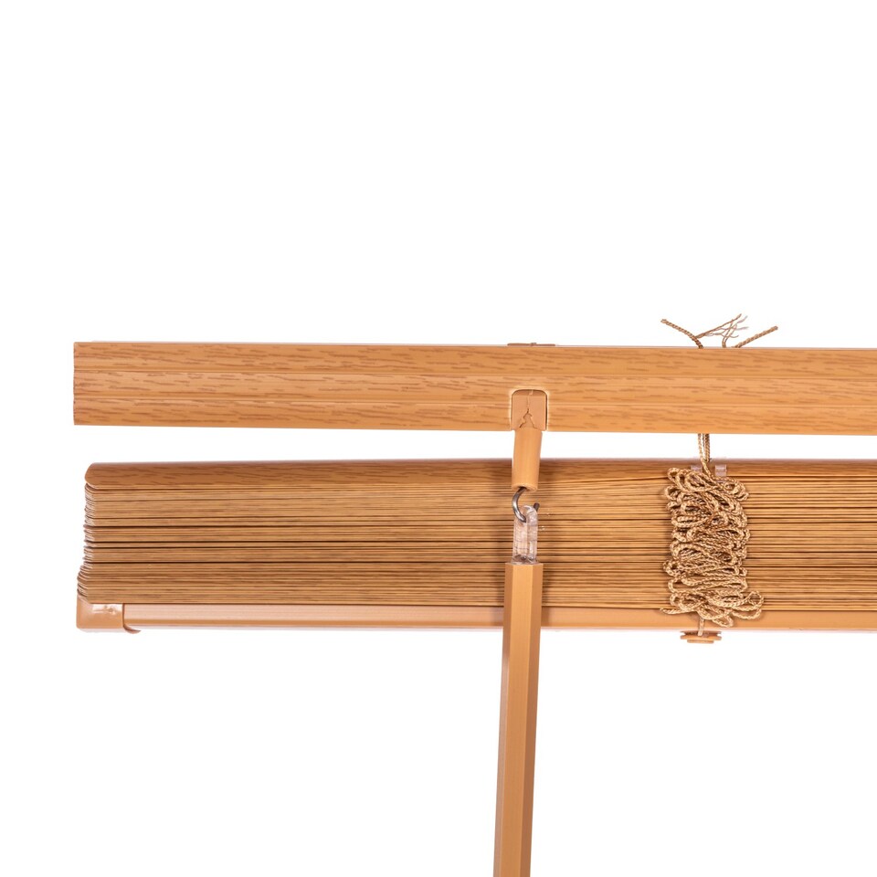 image 1 of 80 x 150cm PVC Teak Wood Effect Home Office Venetian Window Blinds with Fixings | Brown