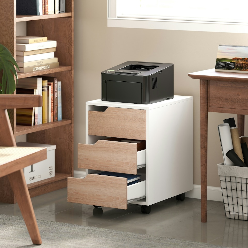 image 1 of HOMCOM 3 Drawer Mobile File Cabinet, Vertical Filing Cabinet with Wheels for Home Office, White