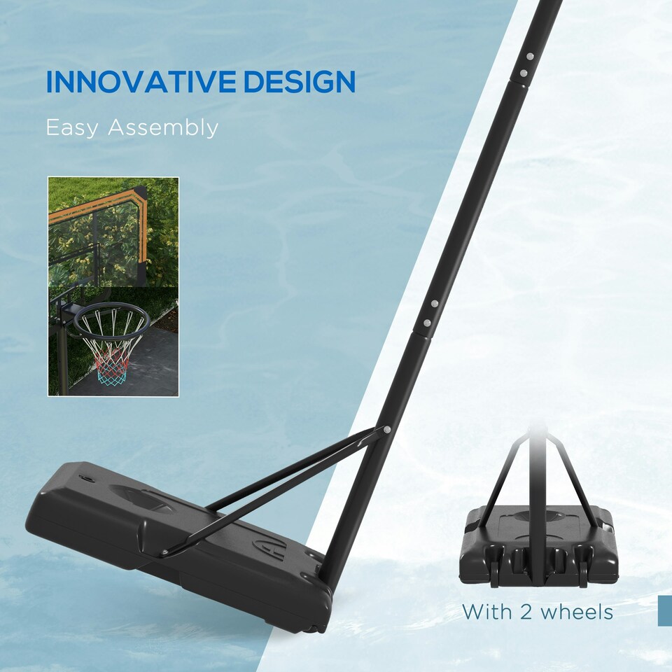 image 1 of SPORTNOW Basketball Backboard Hoop Net Set System w/ Wheels, 182-213cm - Black