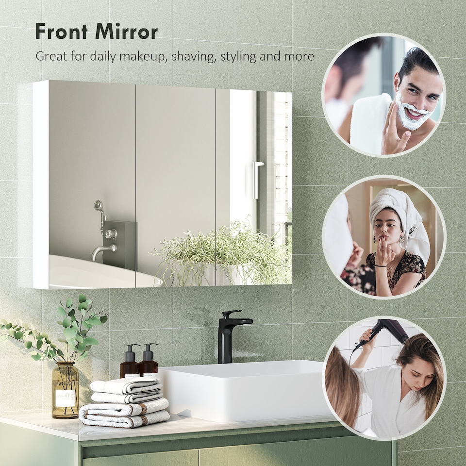 image 1 of HOMCOM Bathroom Mirror Cabinet with 4 Adjustable Shelves, White | White