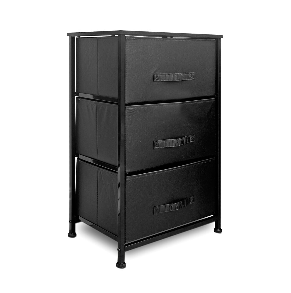 image 1 of Clarisworld 3 Drawer Storage Tower Dresser with Wood Top, Sturdy Steel Frame & Laminated Fabric Drawers, Storage Organiser Unit for Bedroom, Hallway, Entryway, Closet & Office