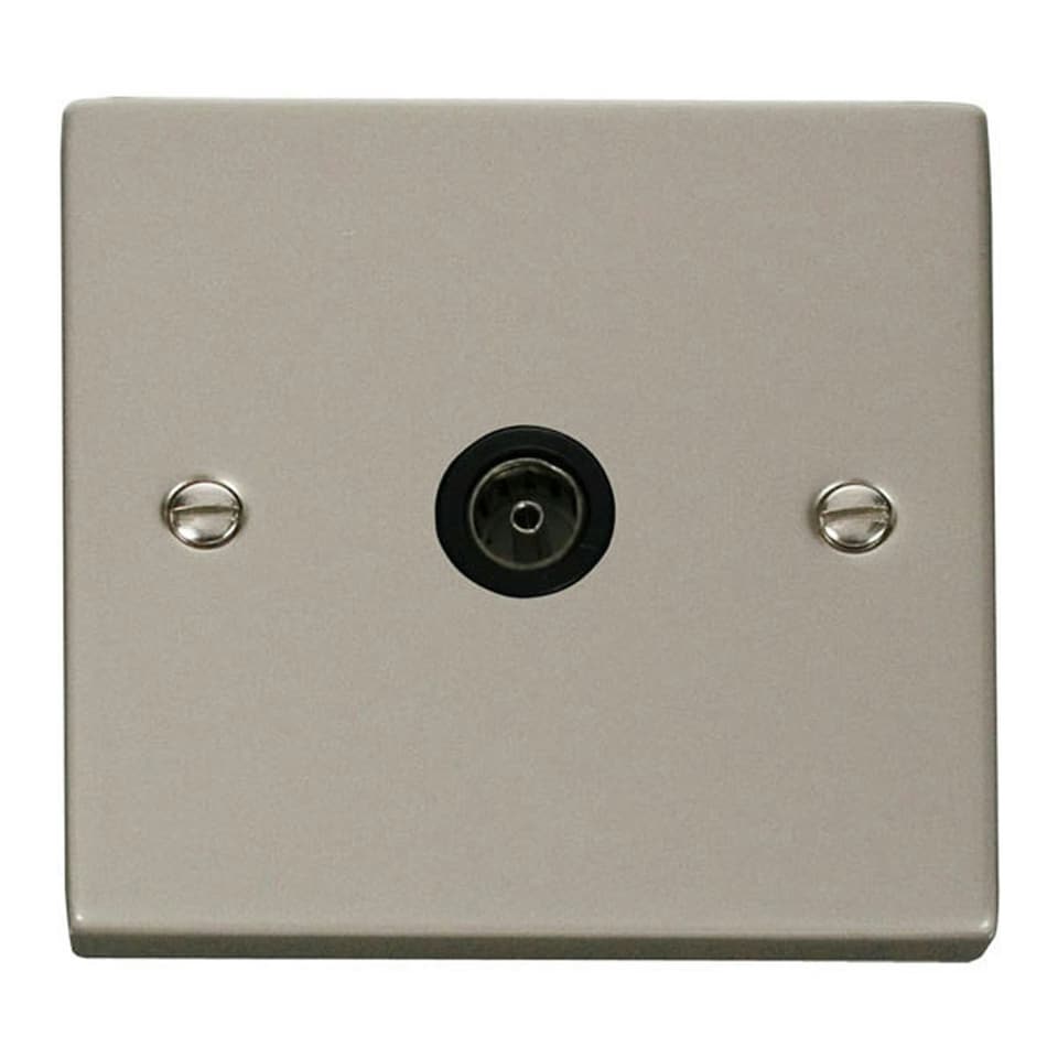 SE HOME Pearl Nickel 1 Gang Single Coaxial TV Socket Black | Pearl Nickel