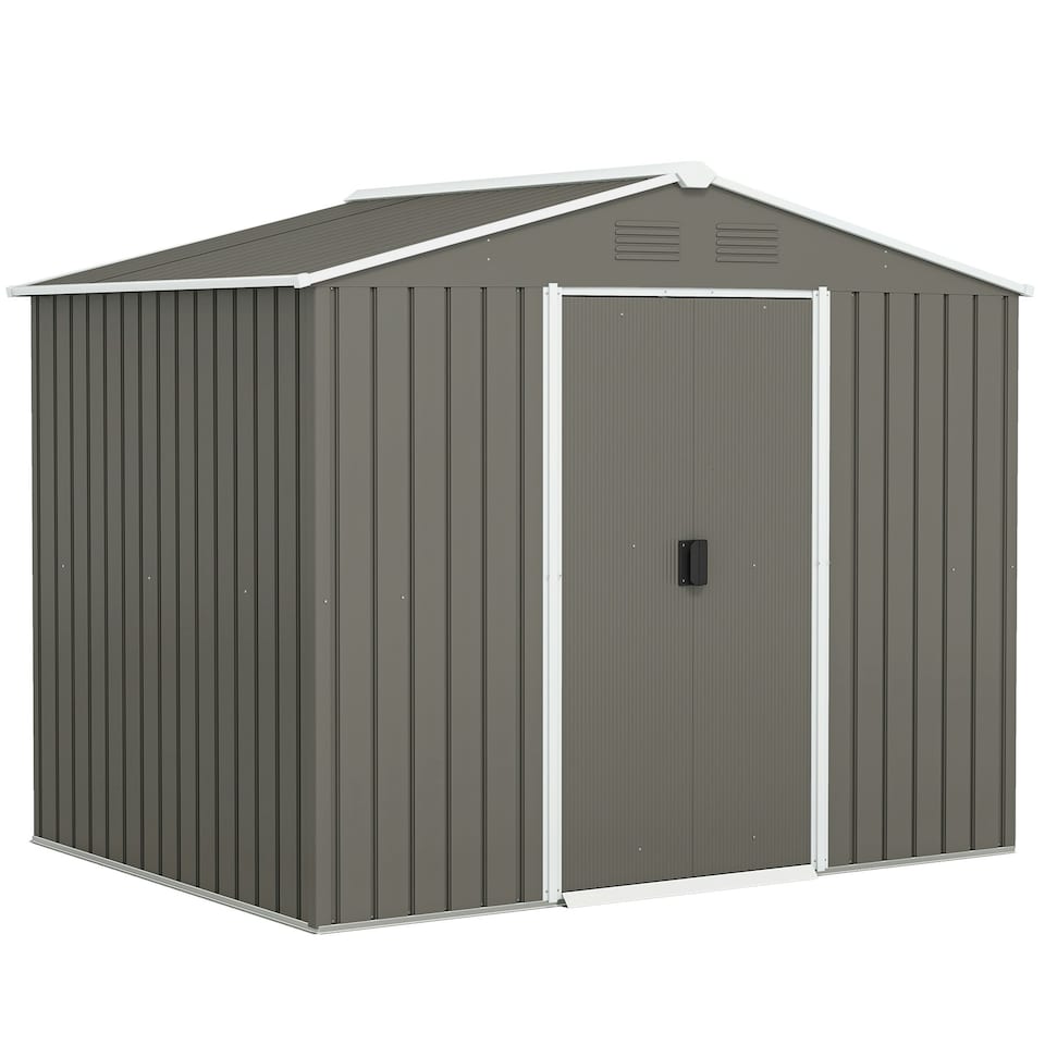 image 1 of Outsunny 8 x 6ft Garden Storage Shed w/ Double Sliding Door Outdoor Light Grey