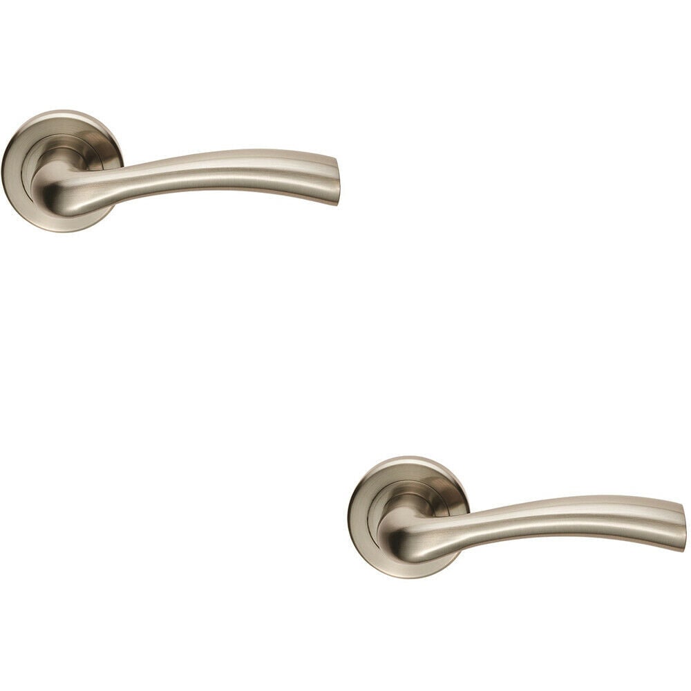 Loops 2x PAIR Curved Flowing Flared Handle Concealed Fix Round Rose Satin Nickel in Metallics