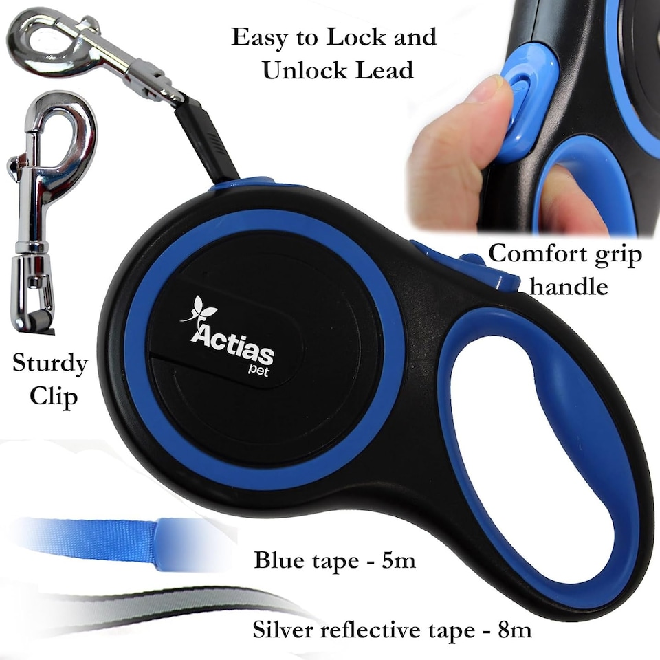 image 1 of Actiaspet Retractable Dog Lead Training Pet Leash 8m Max 50kgs Extendable (Blue)