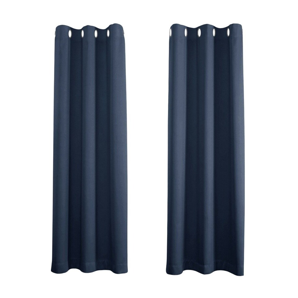 image 1 of Cobalt Dusty Blue Blackout Thermal Eyelet Curtains - 46 x 63 Inch Drop - 2 Panel