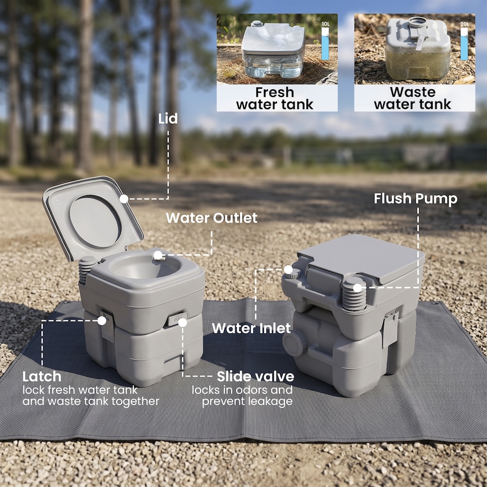 image 1 of Outsunny 20L Camping Toilet Portable Travel WC Caravan Picnic Fishing Restroom