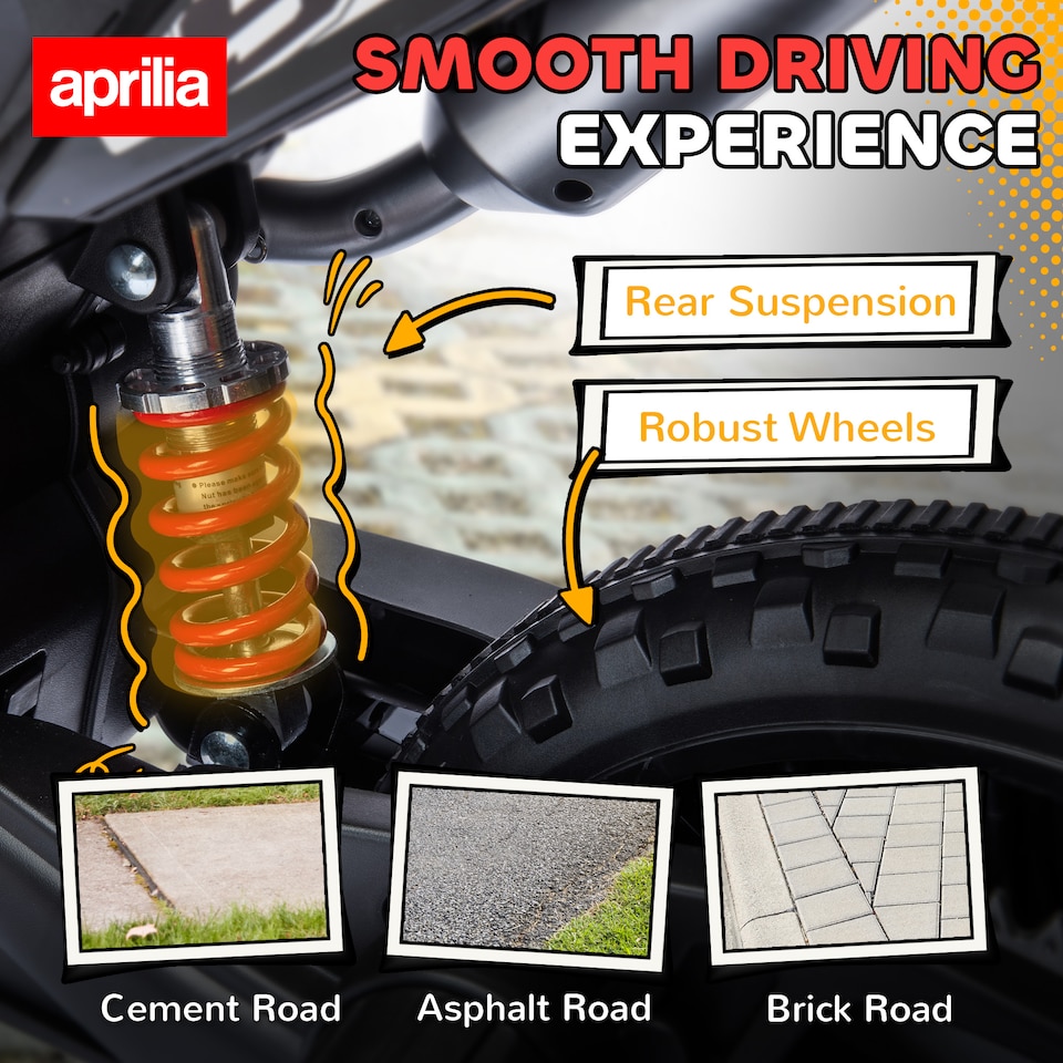 image 1 of AIYAPLAY 12V Kids Motorcycle, Aprilia Licensed Electric Motorbike with Training Wheels, Spring Suspension, LED Light, Music, USB, Kids Electric Bike for Boys, Girls, Red and Black