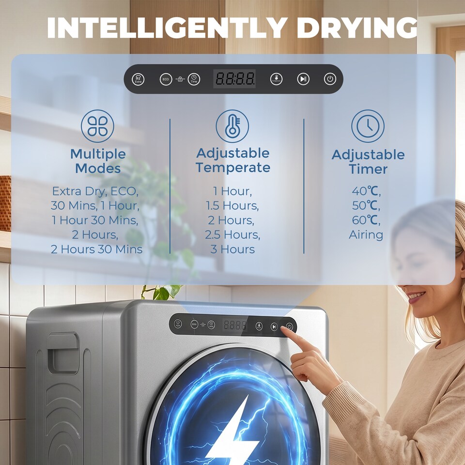 image 1 of HOMCOM 5 kg Portable Vented Tumble Dryer Machine with Timer, Silver Tone