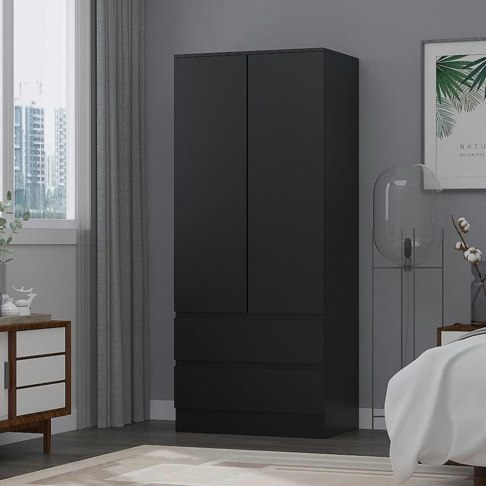 image 1 of FWStyle Stora 2 Door 2 Drawer Combination Wardrobe - Matt Black Black