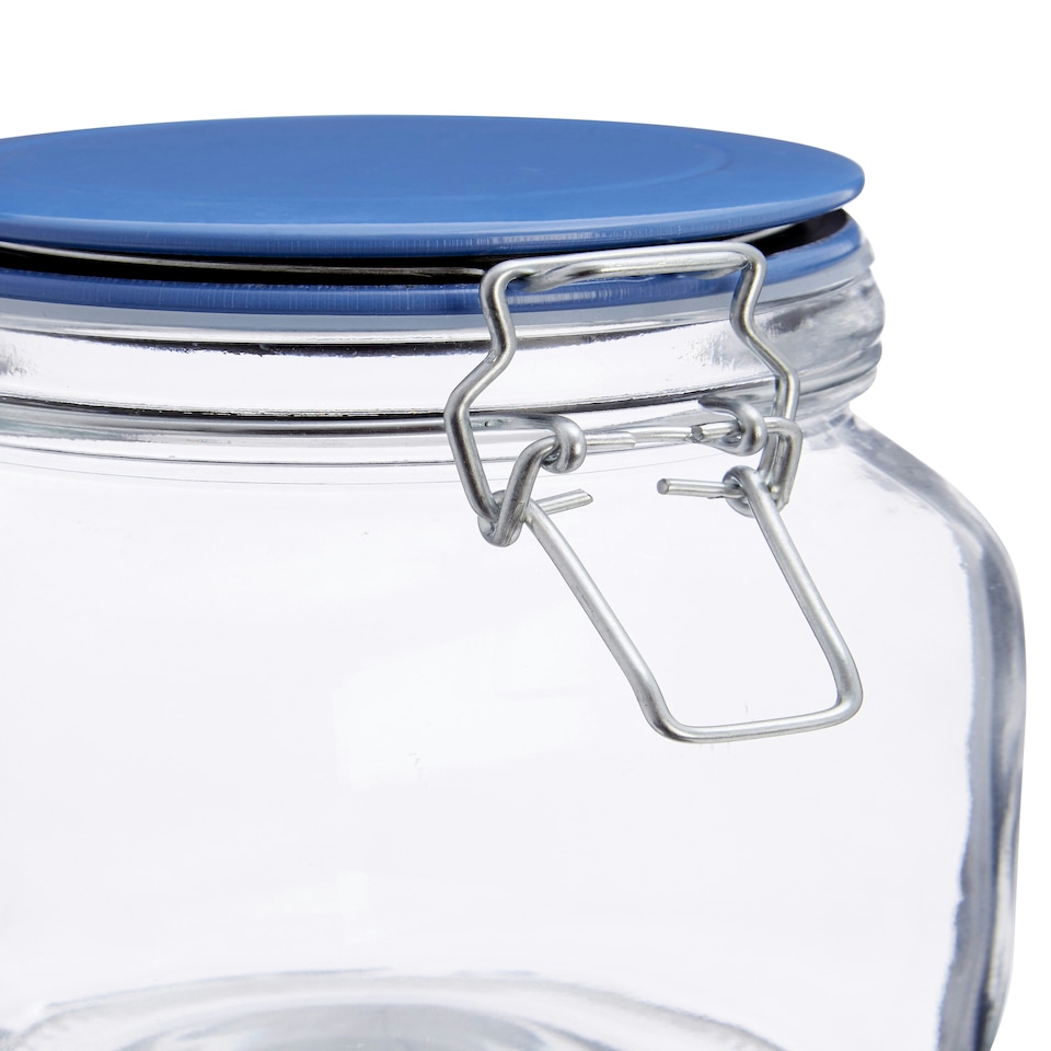 image 1 of Interiors by Premier Glass Storage Jar – 1050ml (Set of 3 Assorted Colours), Clear Glass Canisters with Airtight Clip-Top Lids