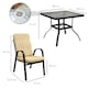 image 5 of Outsunny 5 Pieces Garden Dining Set, Outdoor Square Dining Table and 4 Cushioned Armchairs, Tempered Glass Top Table w Umbrella Hole, Texteline Seats, Beige