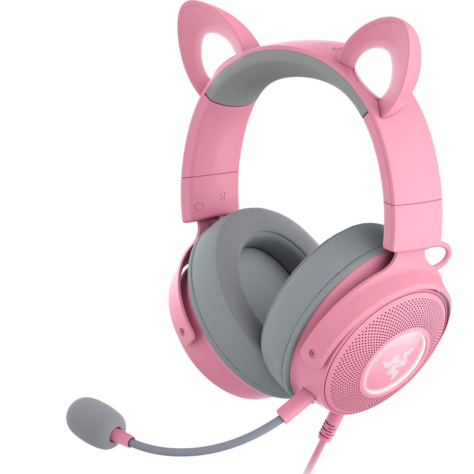 Kraken Kitty Edition V2 Pro - Wired RGB Headset with Interchangeable Ears (Interchangeable Ears, Stream Reactive Lighting, TriForce Titanium 50 mm Drivers, HyperClear Cardioid Mic) Quartz Pink