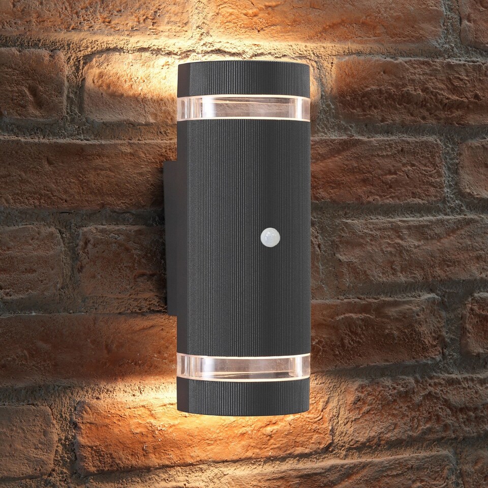 image 1 of Auraglow PIR Motion Sensor Double Up & Down Wall Light - FLORENCE | Grey | Anthracite/Warm White
