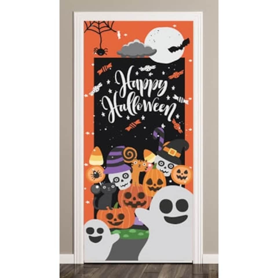 Happy Spooky Halloween Door Cover PVC Party Sign Decoration 66cm x 152cm