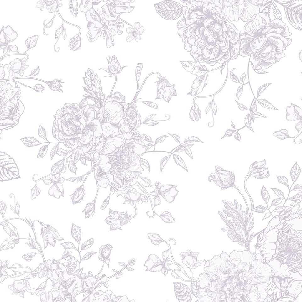 image 1 of Romantic Roses Wallpaper in Lavender on White | Purple | Lavender on White