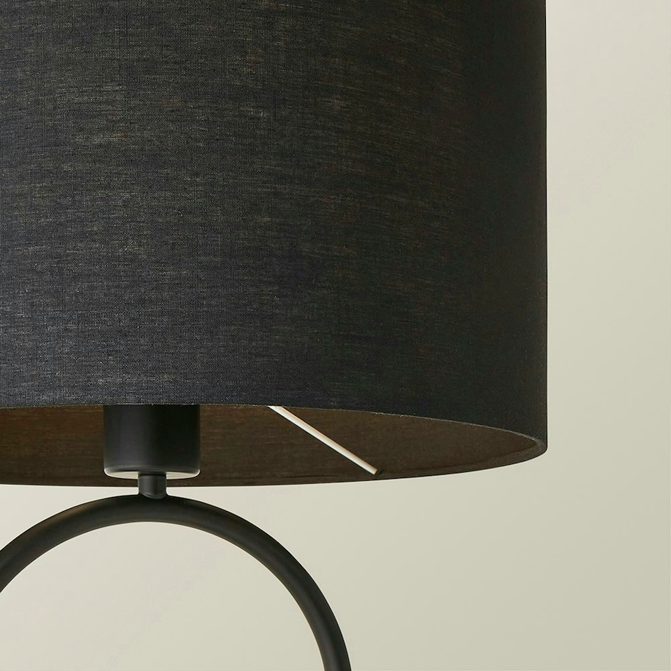 image 1 of ValueLights Antonia Black Fabric Drum Lamp Shade Matte Black Oval Table Lamp with LED Bulb Black