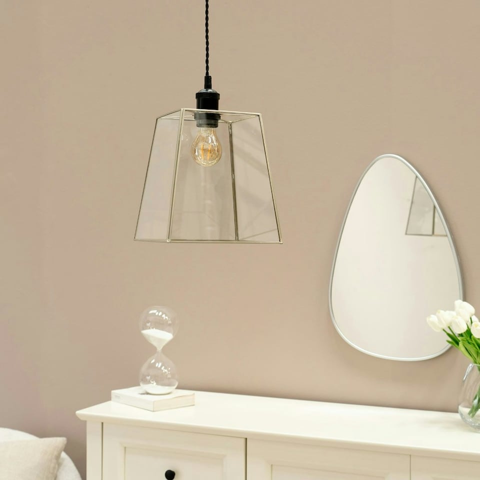 image 1 of ValueLights Susie Pair of Glass Pendant Lantern Chrome Case Easy Fit Lamp Shades