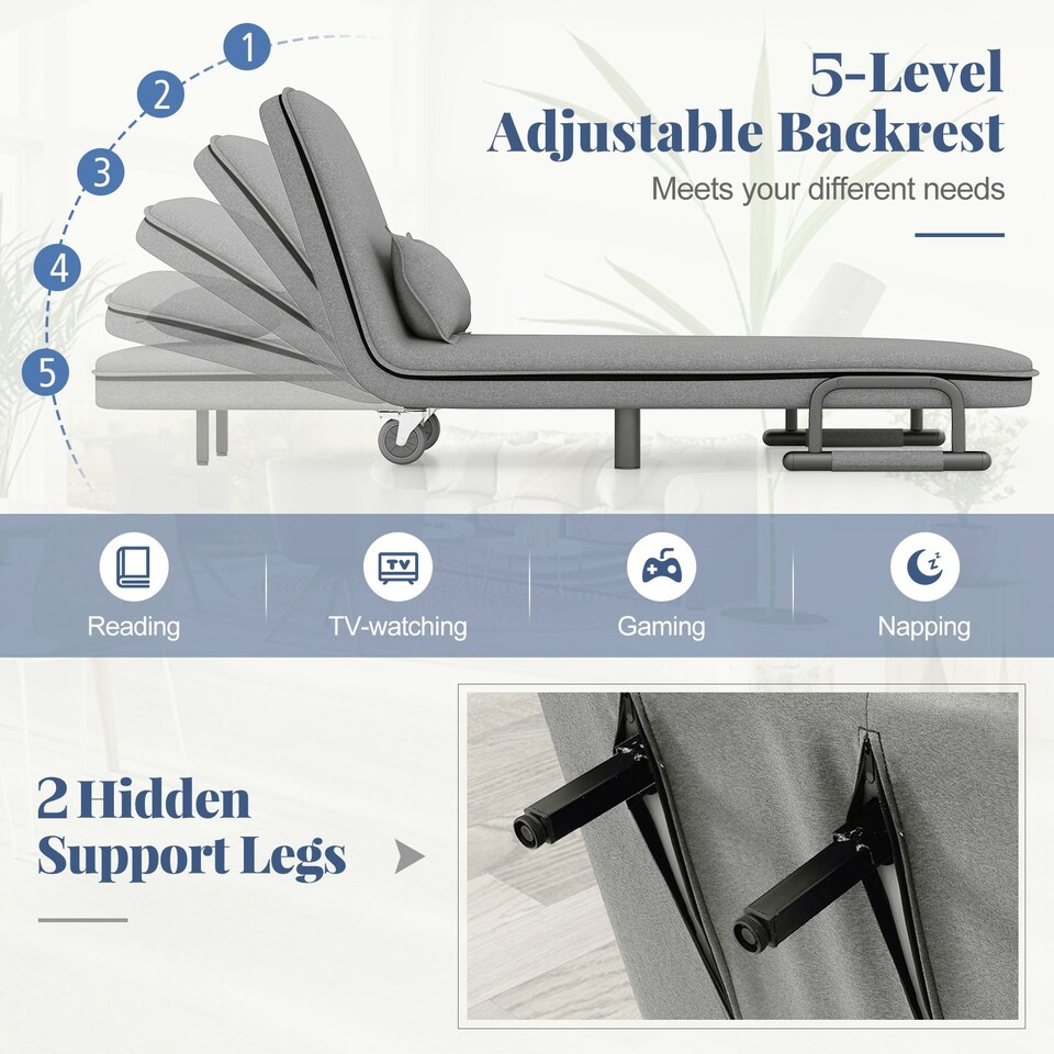 image 1 of COSTWAY 3-in-1 Convertible Sofa Bed Sleeper Chair Grey Grey
