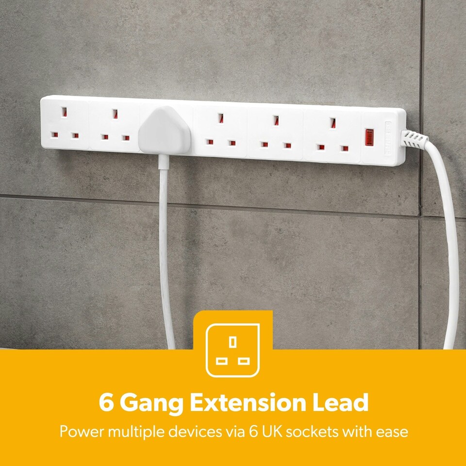 image 1 of GEEPAS 6 Gang Extension Lead With Neon Light, 5m Cable