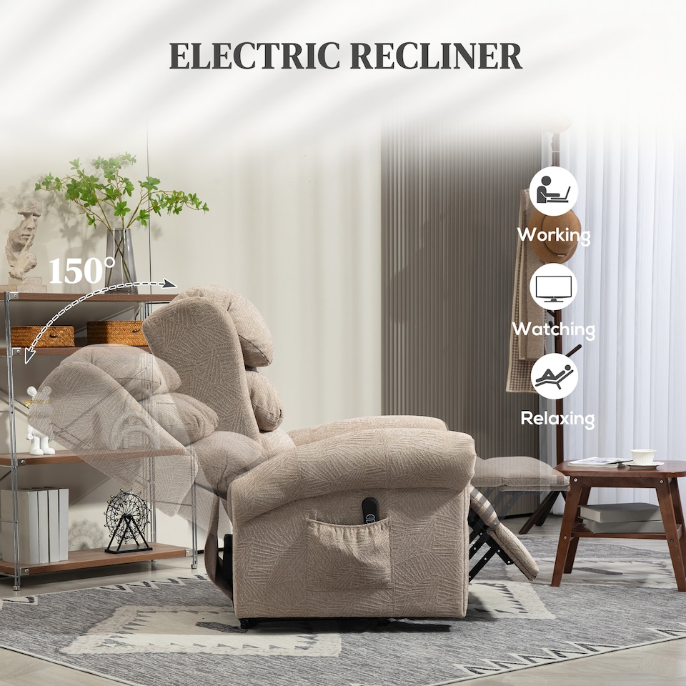 image 1 of HOMCOM Power Lift Recliner Chair for Elderly with Remote Control, Khaki | Brown