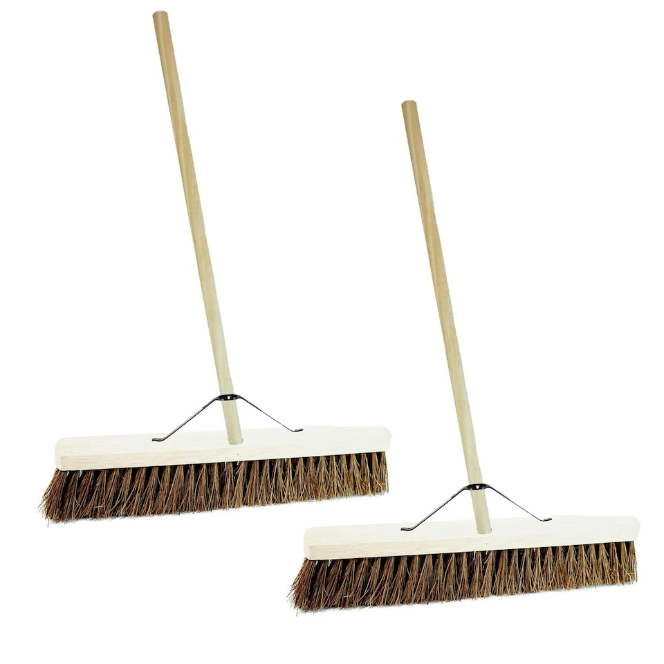 image 1 of 1 x 36" Bassine Hard Bristle Sweeping Broom With Handle Perfect For The Garden Yard Or Garage