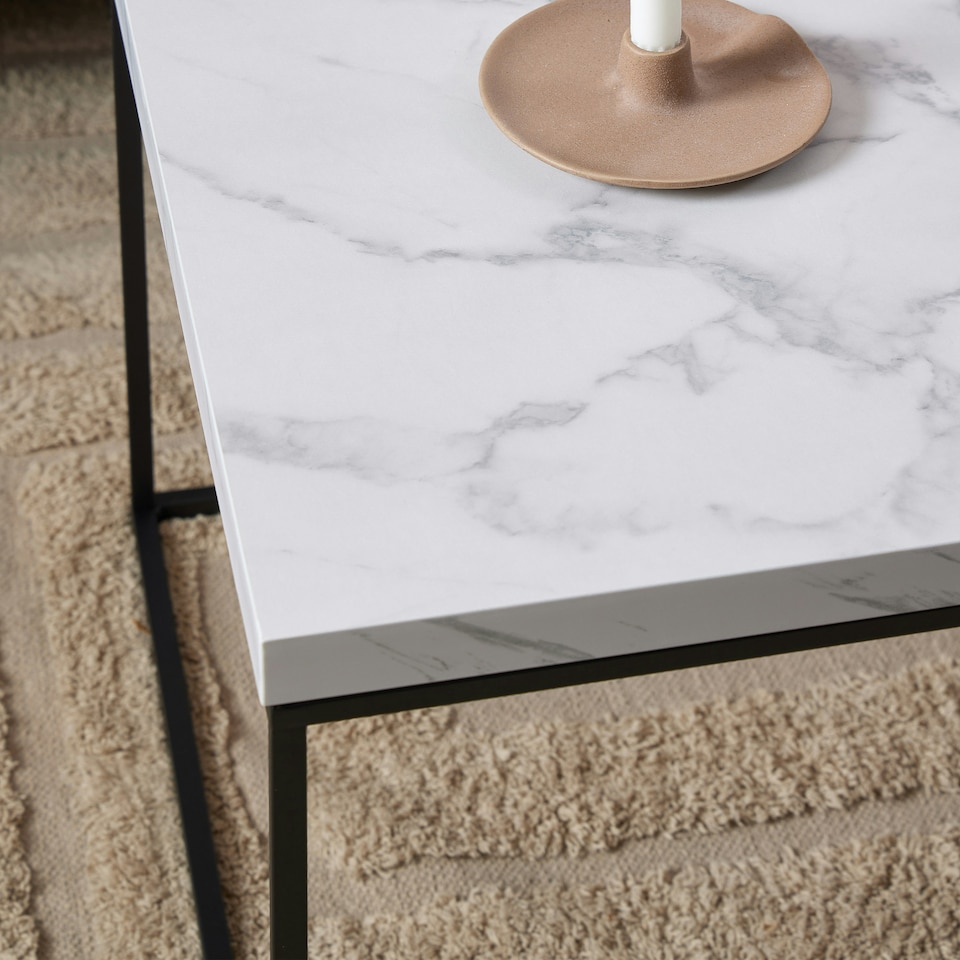 image 1 of Barossa Coffee Table with White Marble Effect Top & Black Steel Base 110x55x45cm