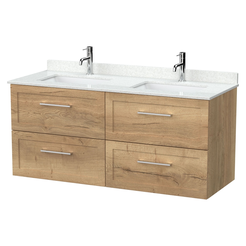 image 1 of Balterley Stonnall Traditional Wall Hung 4 Drawer Vanity Unit with Laminate Worktop, 1200mm, Autumn Oak