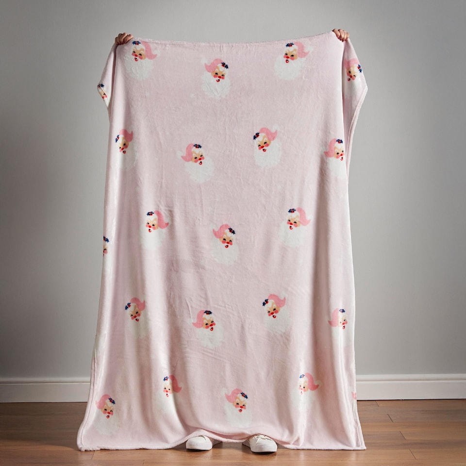 image 1 of Catherine Lansfield Vintage Christmas Santa Cosy Fleece Blanket Throw