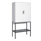image 1 of Slimline 2 Door Tall Cabinet in Pure White with Steel Black Legs