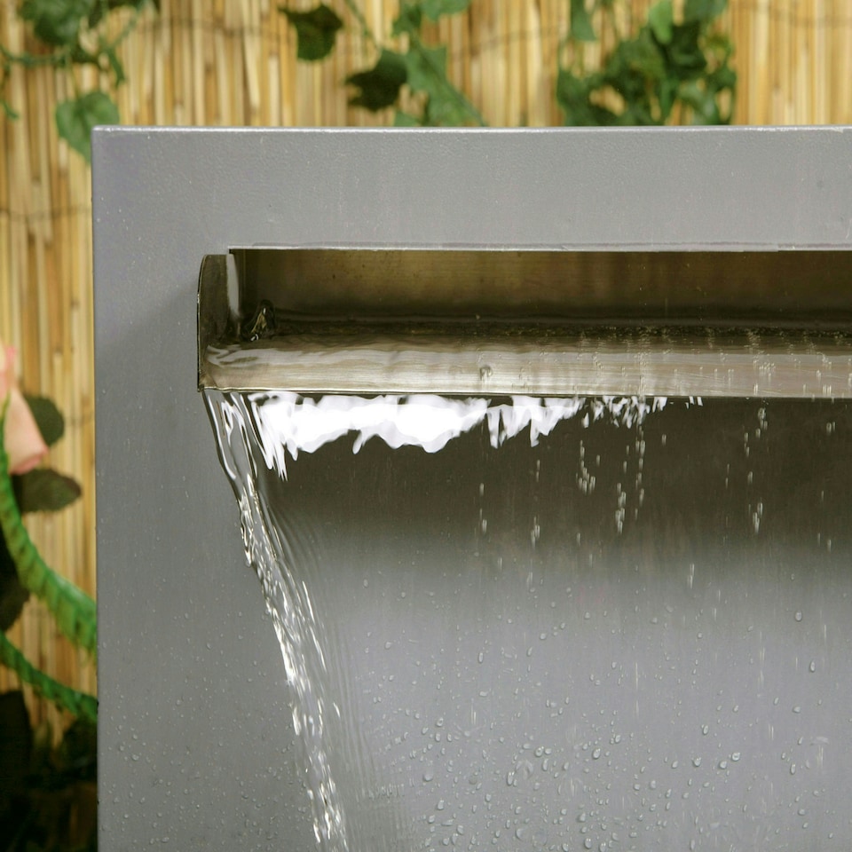 image 1 of Primrose Blade Fountain Brushed Trough Stainless Steel Water Feature Silver 57cm