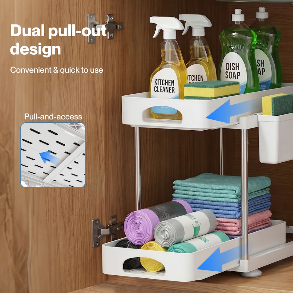 image 1 of Toque Under Sink Organiser Two Slide-Out Drawers Kitchen Storage 2pcs White