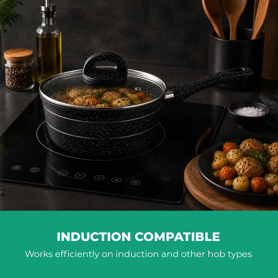 image 1 of ROYALFORD 20Cm Saucepan Induction Safe Sauce Pot with Tempered Glass Lid