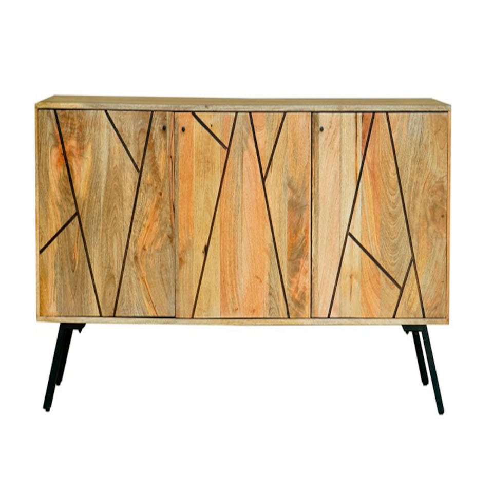 image 1 of Amar 3 Door Sideboard - Iron Base - Mango Wood/Iron - L45 x W162 x H76 cm - Light Finish - Assembly Required | Brown