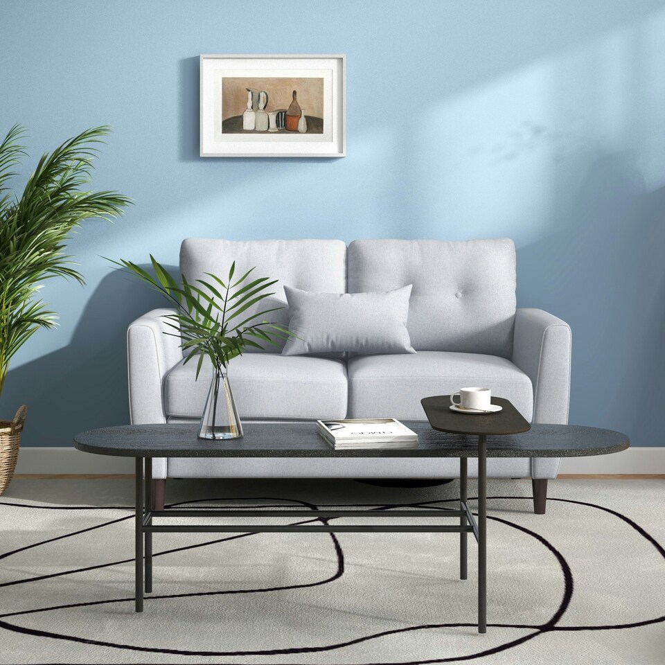 image 1 of HOMCOM Modern Chic Loveseat with Armrest Spring Padding, Light Grey
