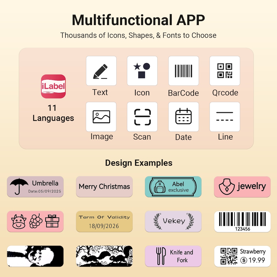 image 1 of Mini Bluetooth Inkless Thermal Label Printer with Cutter - August LBP160W